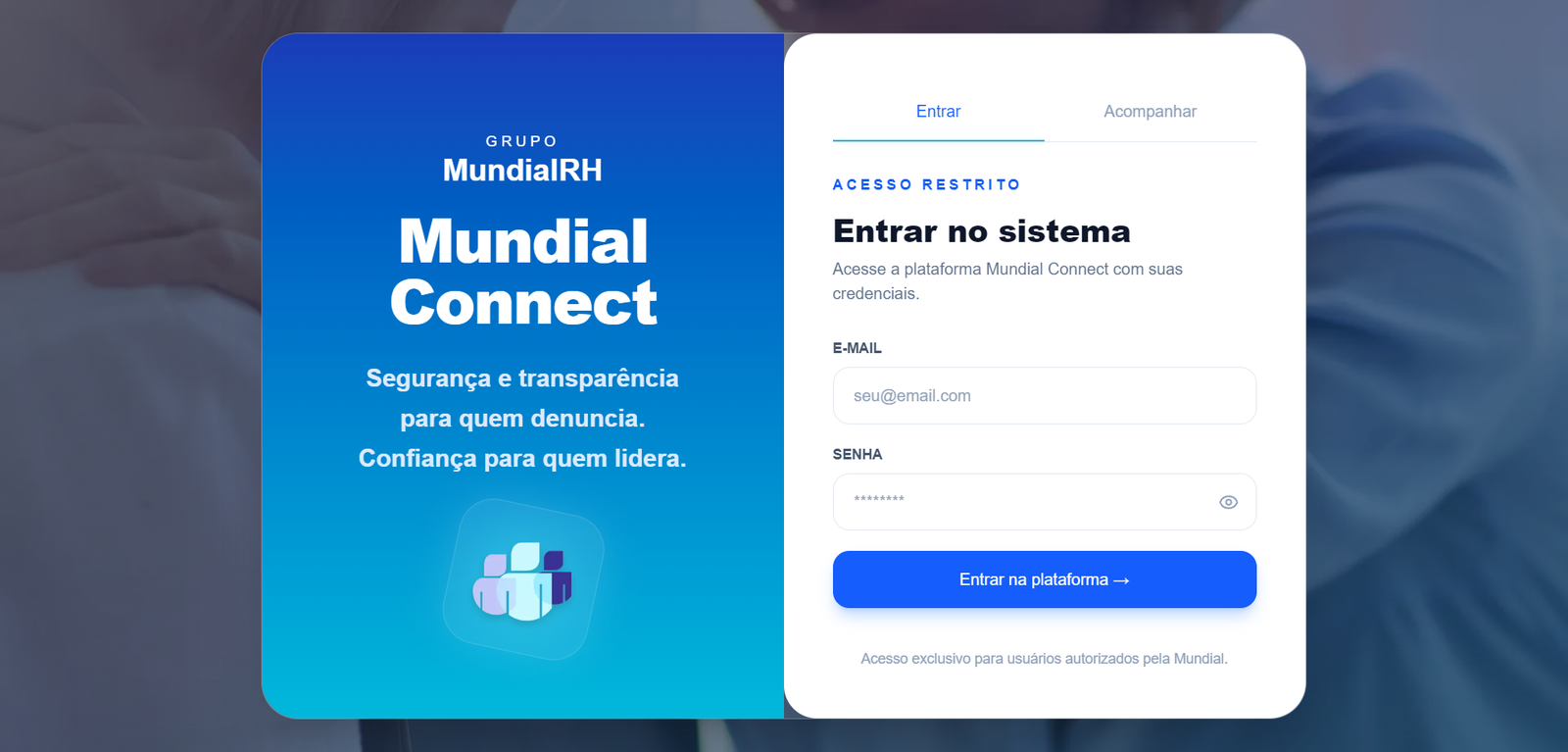 Tela da plataforma Mundial Connect